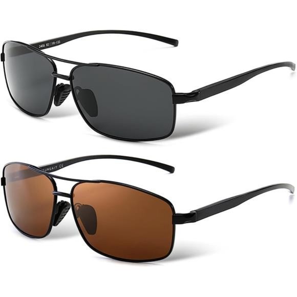 2 Pack Mens Ultra Lightweight Rectangular Polarized Sunglasses UV400 Protection - Picture 1 of 6